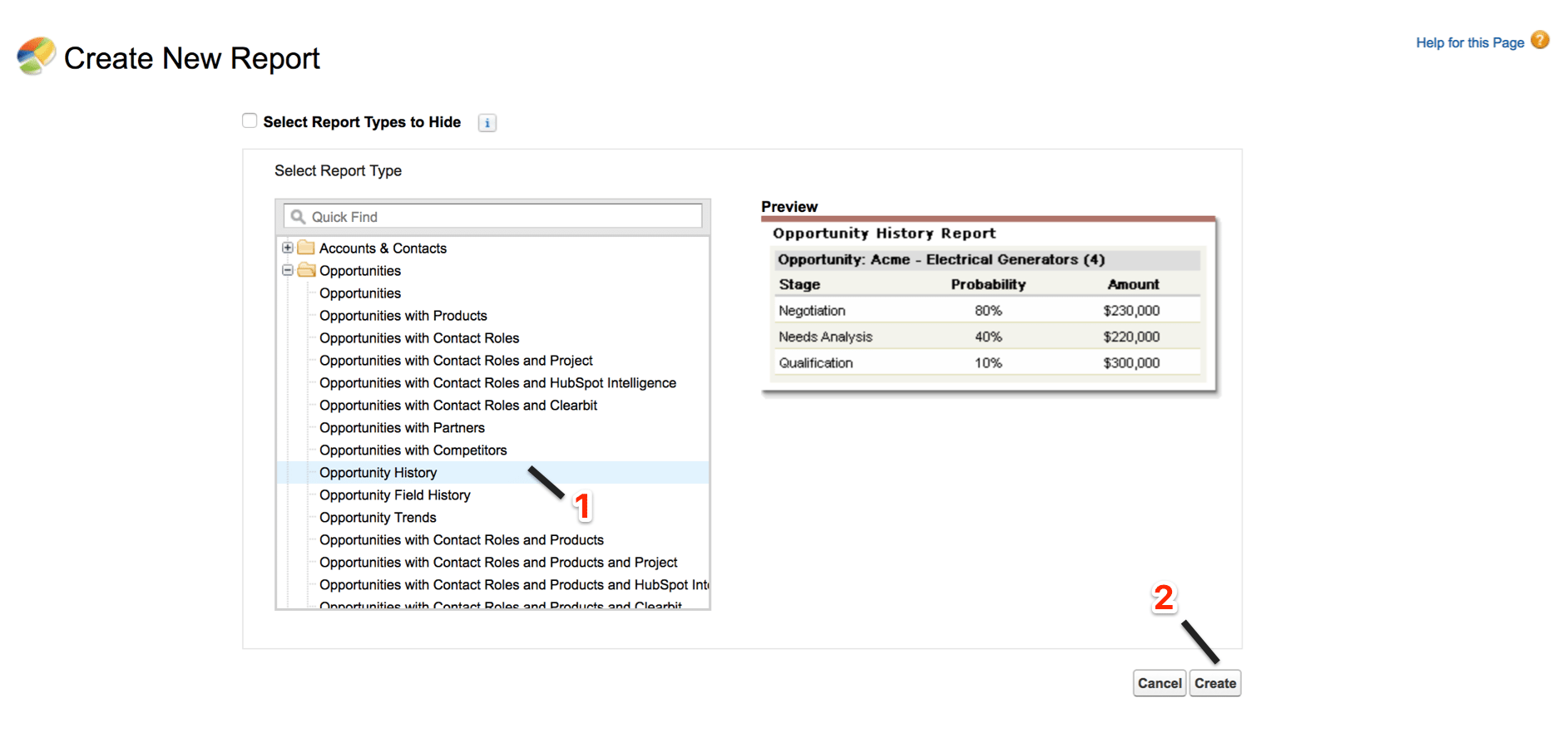 SFDC Opportunity History Report