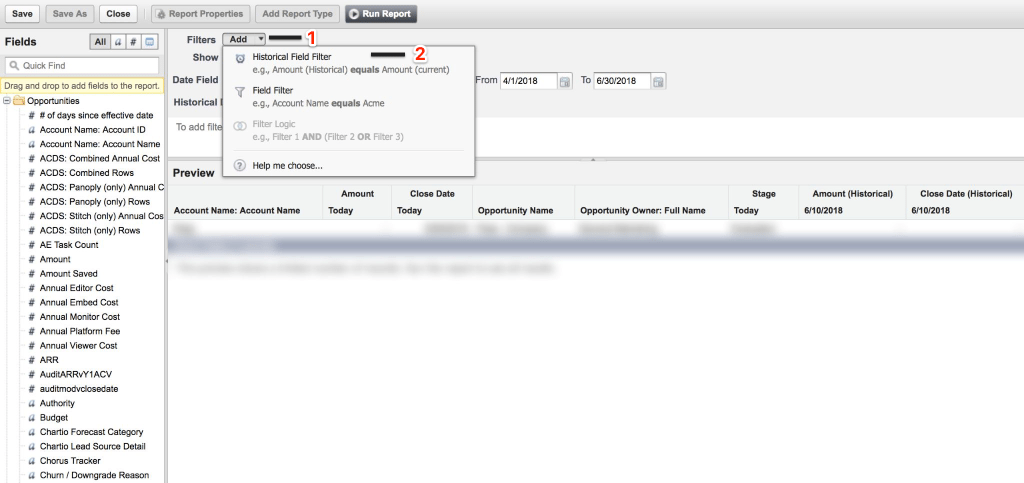 SFDC Historical Field Filter