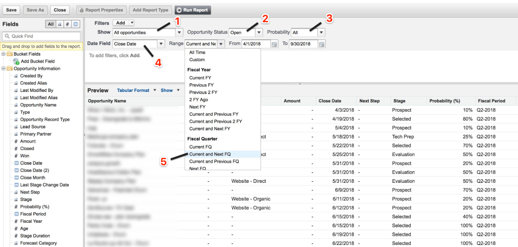 SFDC Opportunities Filters